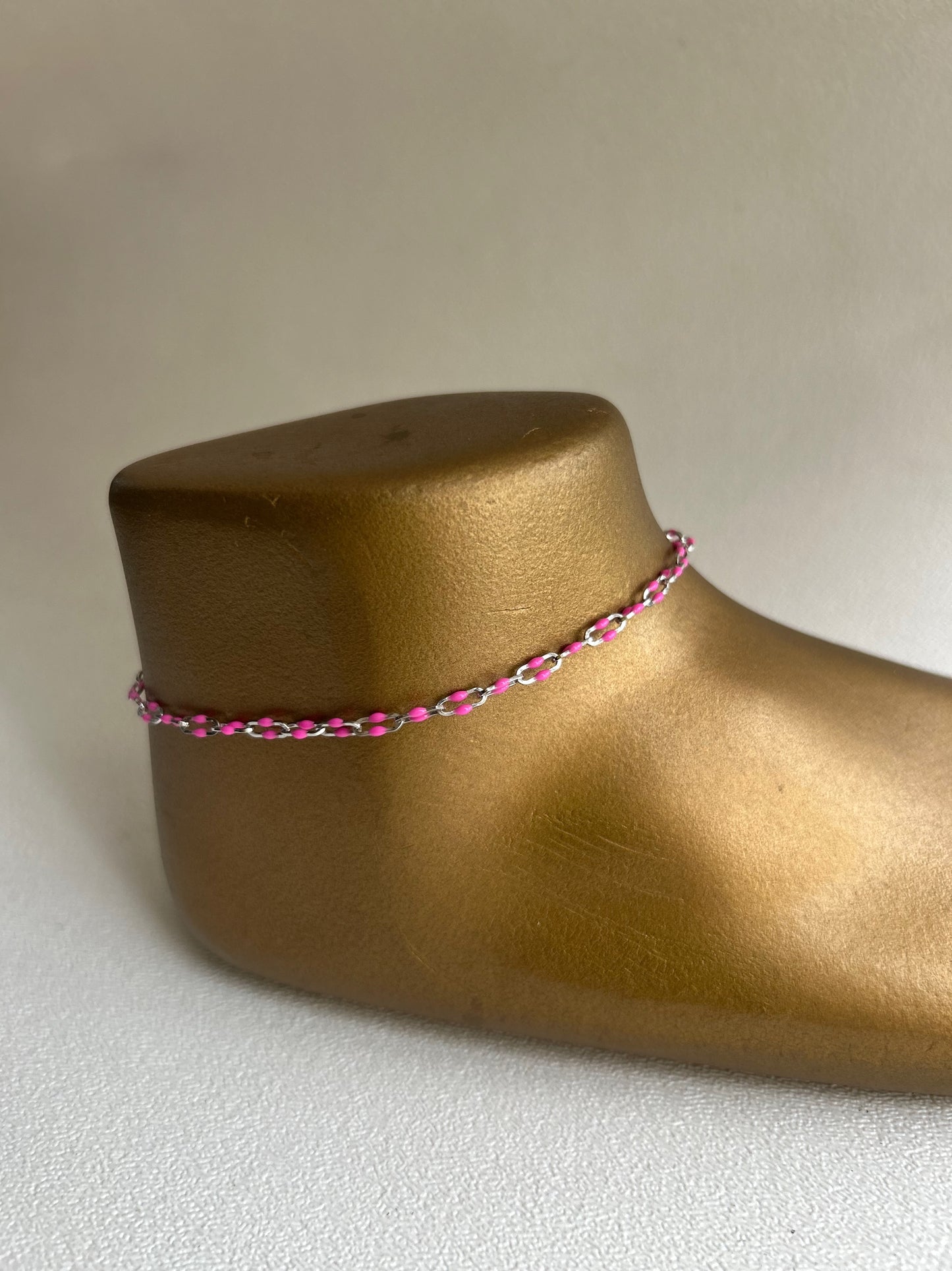 Sterling Silver/hot pink anklet