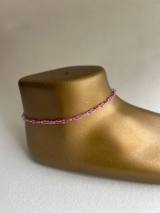 Sterling Silver/hot pink anklet