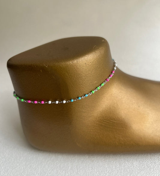 Sterling Silver multi-color anklet